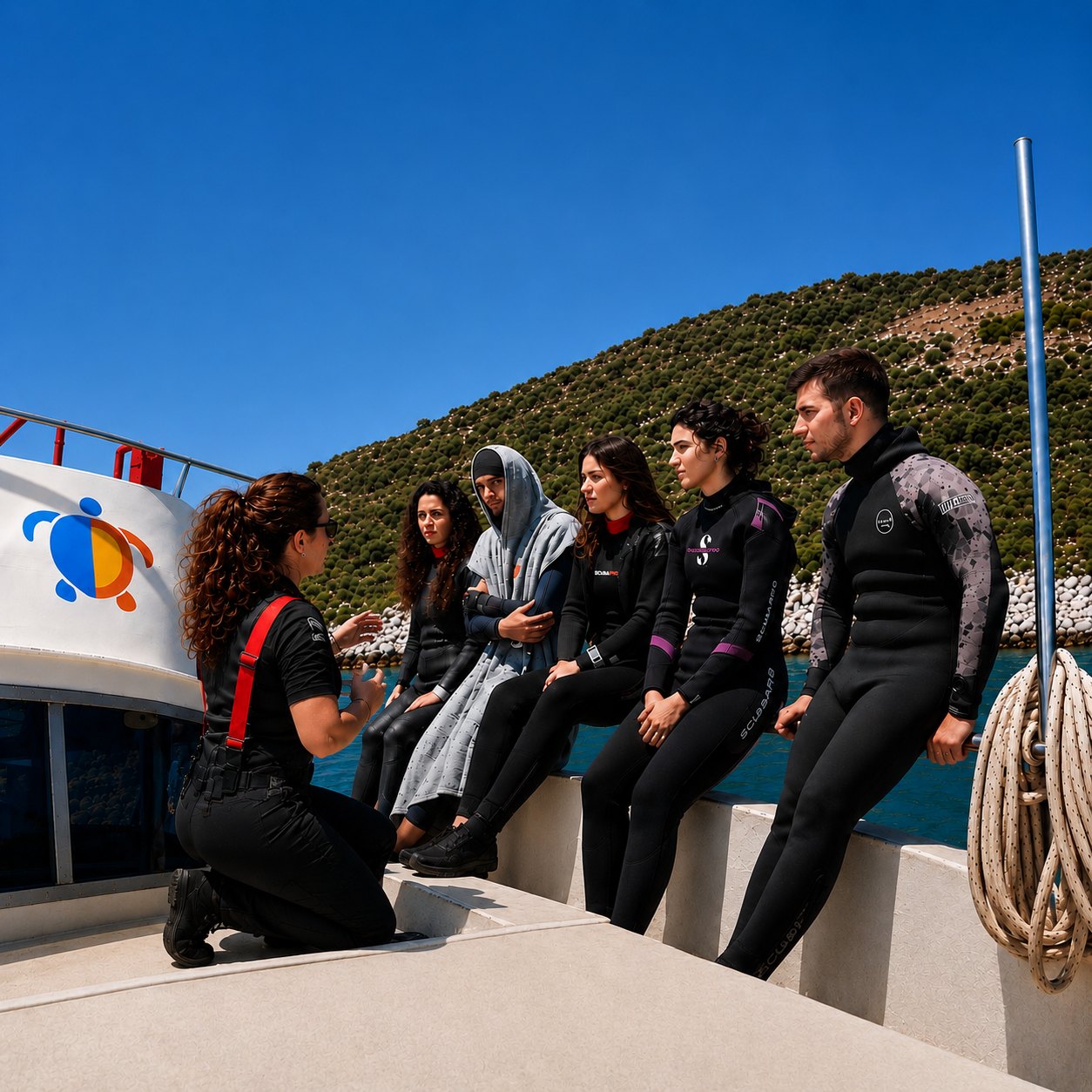 Deepist candidates training from a dive boat in Kas